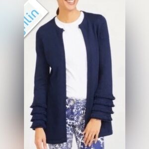 J. McLaughlin, Ruffle Sleeve, Open Front, Blue, Sweater / Cardigan | Women Small